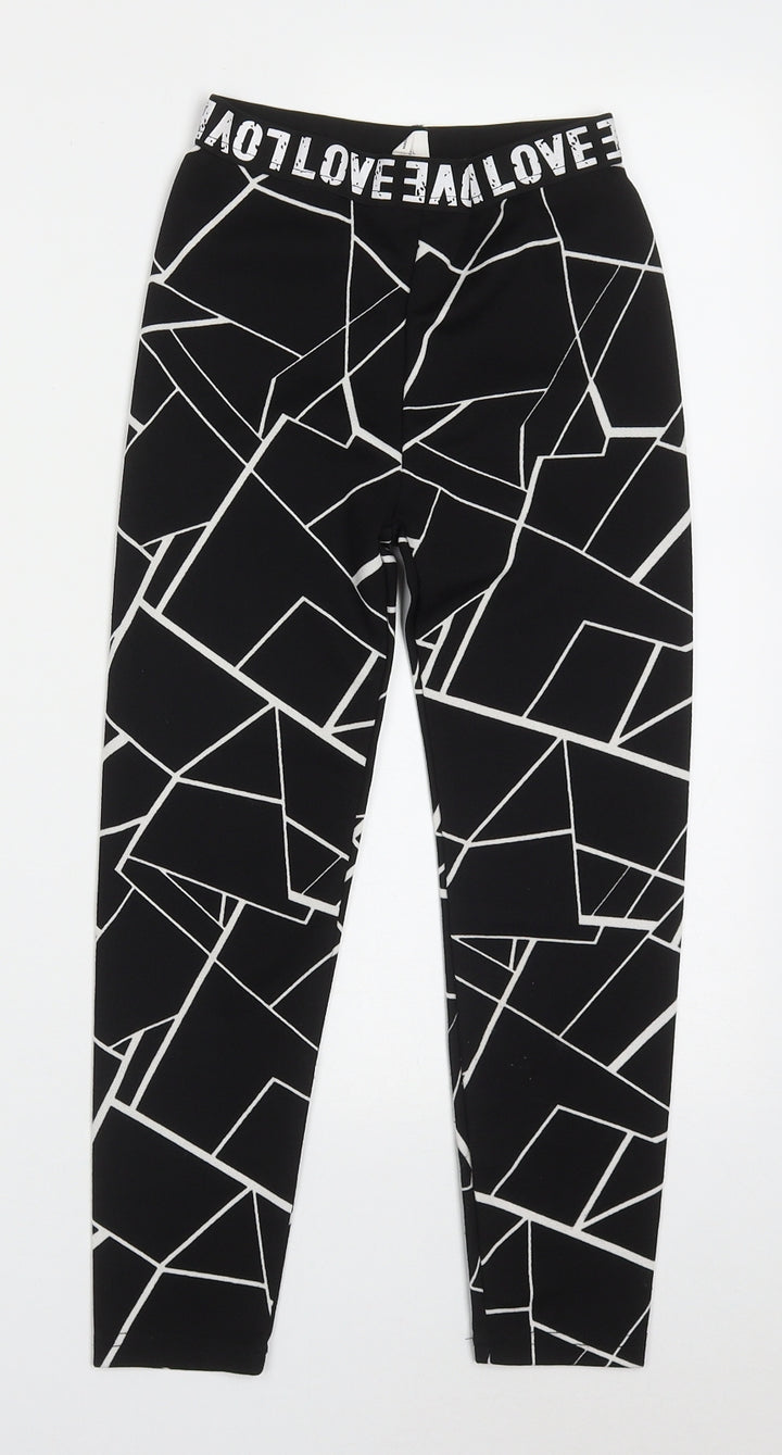 SheIn Girls Black Geometric Polyester Capri Trousers Size 8 Years Regular Pullover - Love