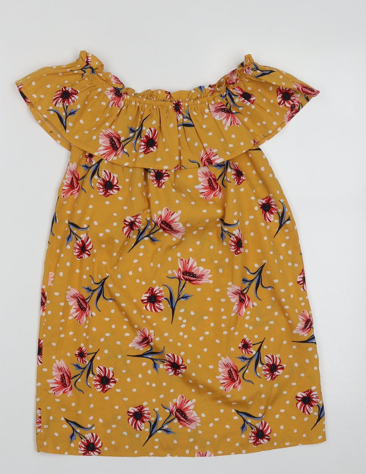 Primark Girls Yellow Floral Polyester A-Line  Size 8-9 Years  Off the Shoulder Pullover