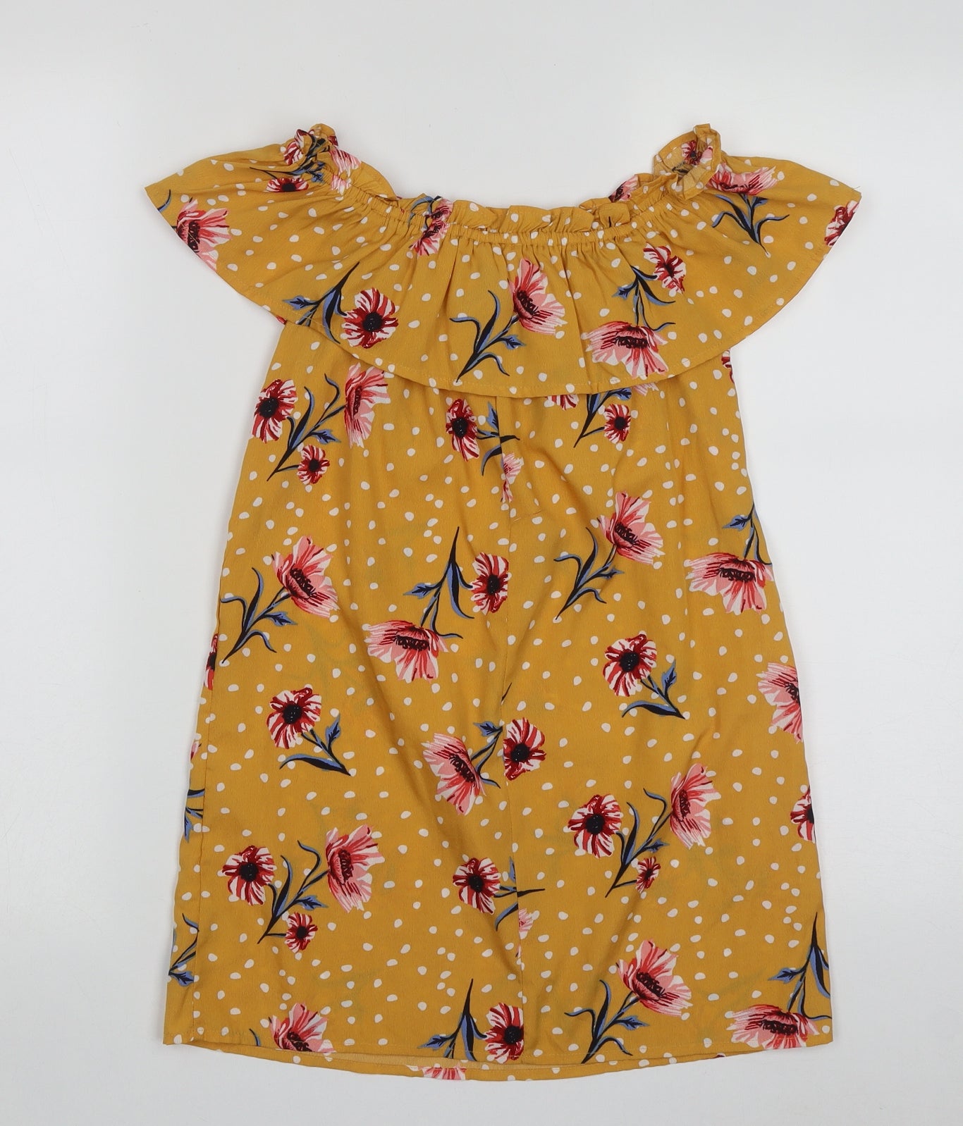 Primark Girls Yellow Floral Polyester A-Line  Size 8-9 Years  Off the Shoulder Pullover