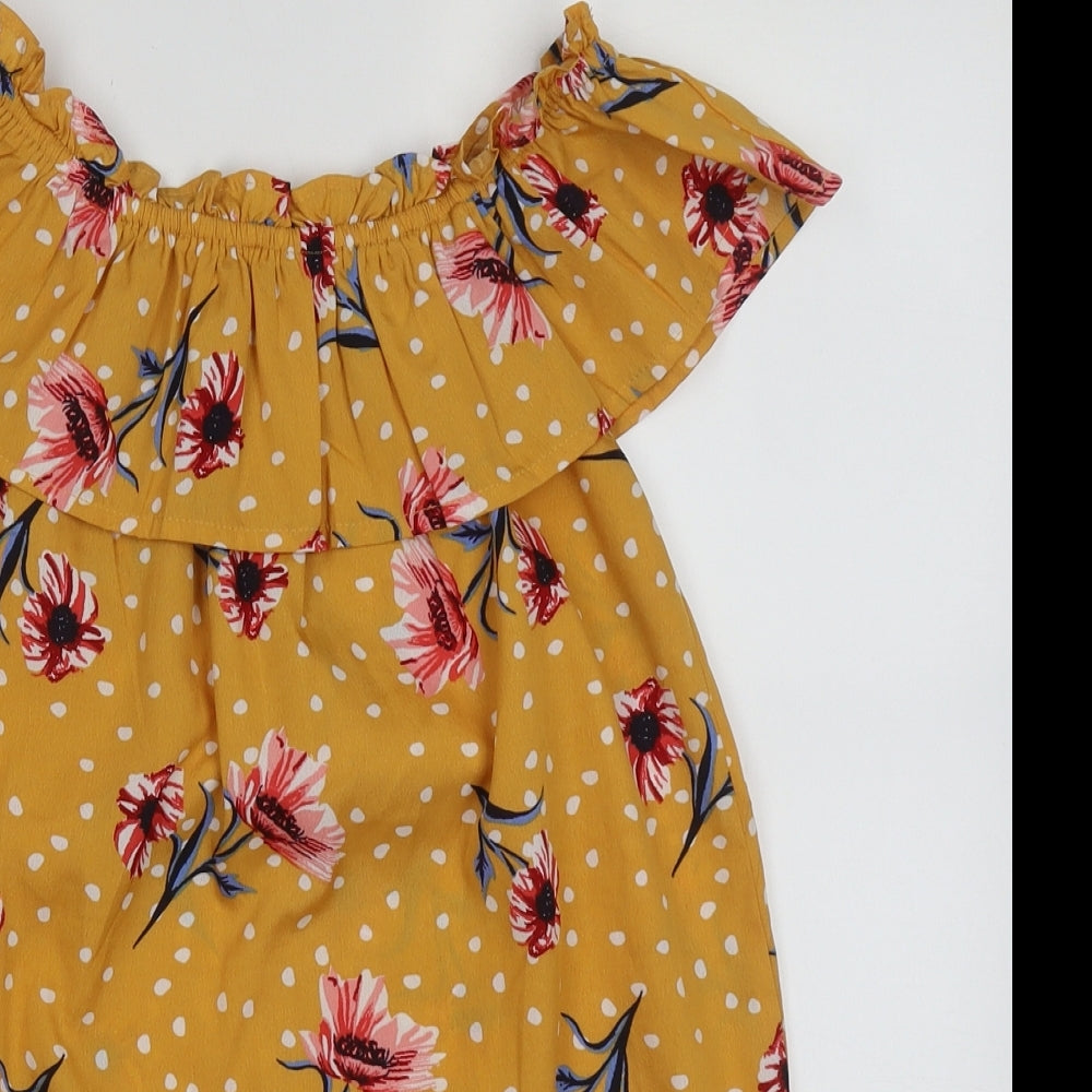 Primark Girls Yellow Floral Polyester A-Line  Size 8-9 Years  Off the Shoulder Pullover
