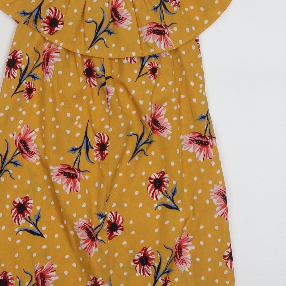 Primark Girls Yellow Floral Polyester A-Line  Size 8-9 Years  Off the Shoulder Pullover