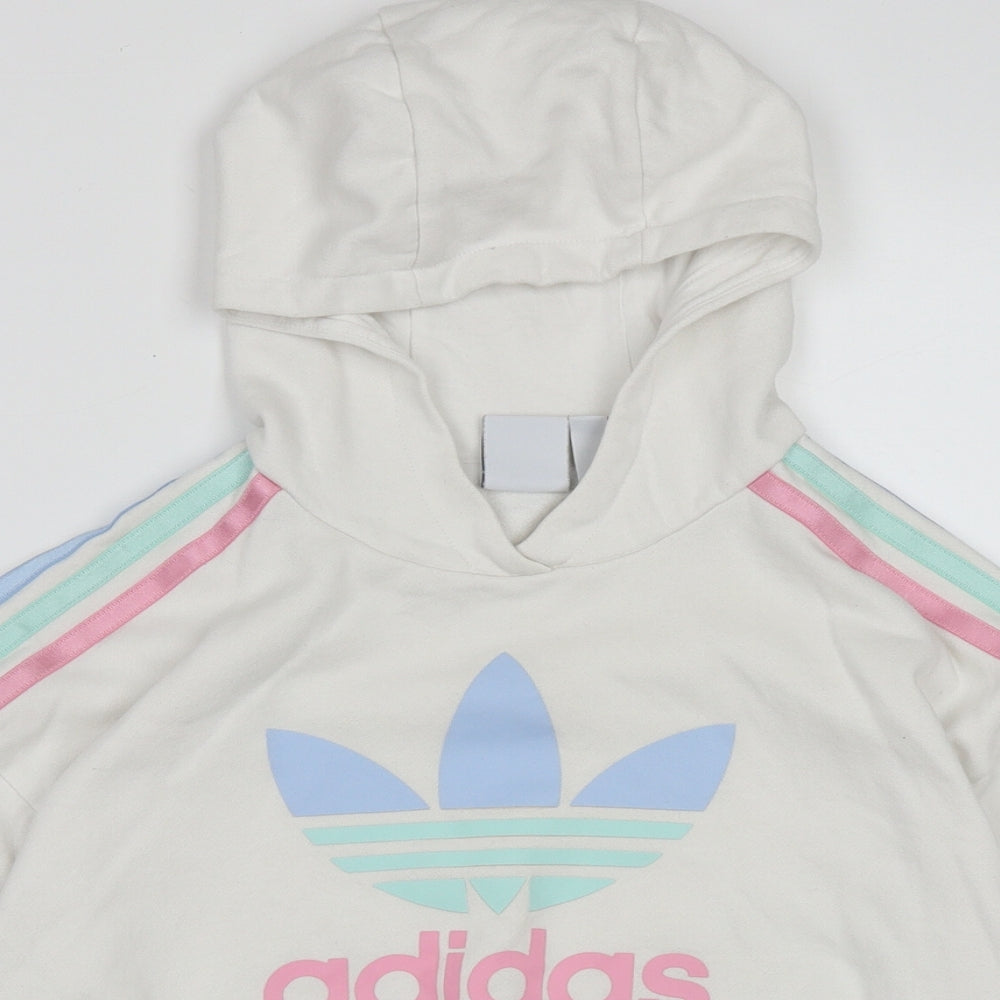 adidas Girls White Striped Cotton Pullover Hoodie Size 7-8 Years  Pullover