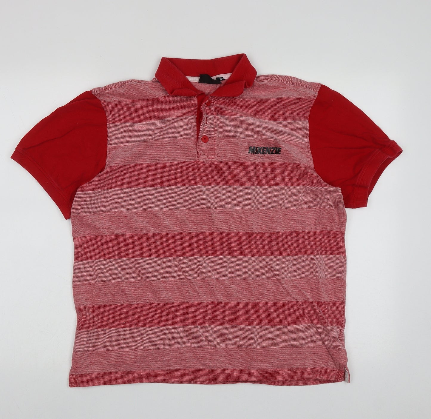 McKenzie Mens Red Striped Cotton  Polo Size L Collared Button