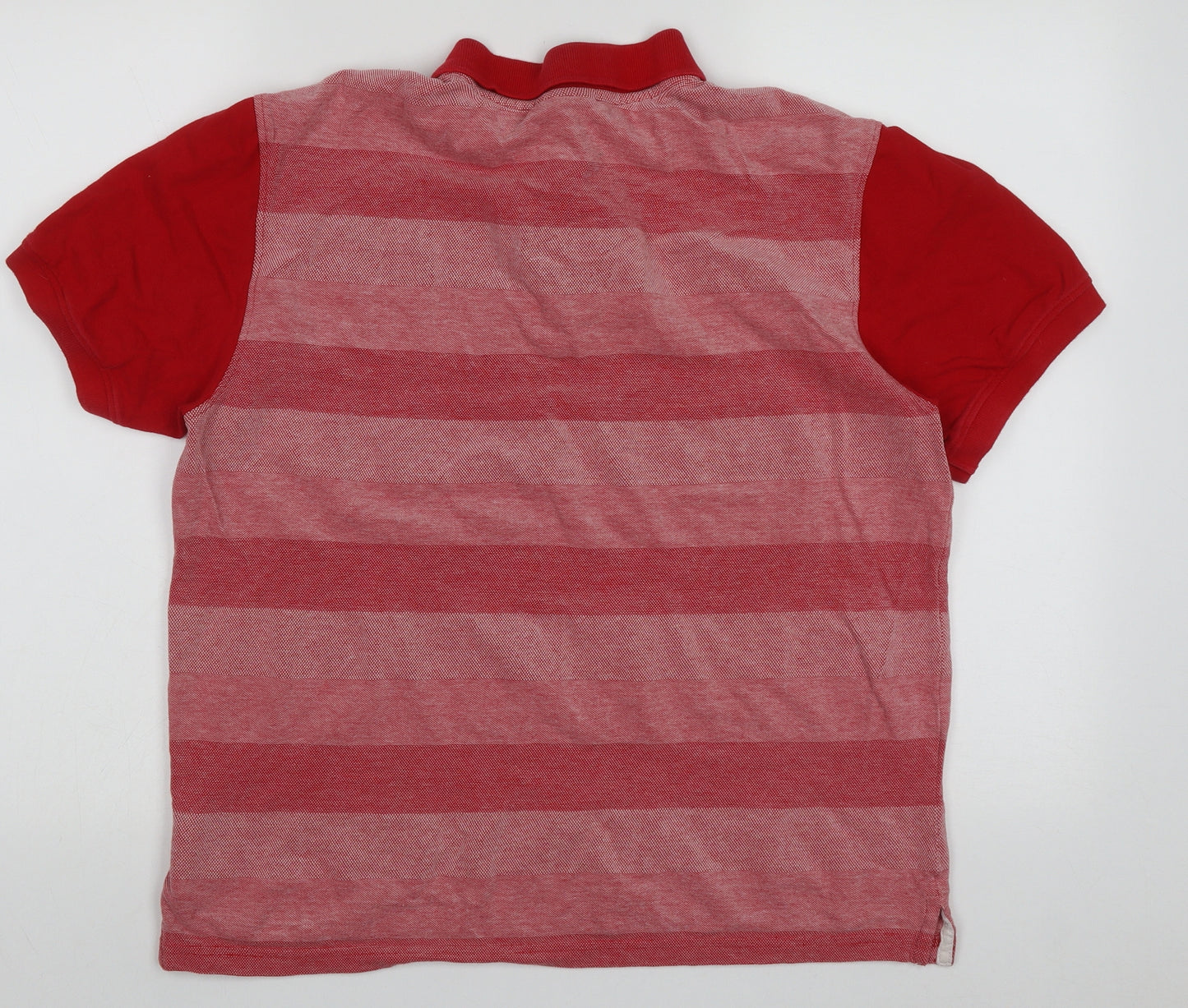 McKenzie Mens Red Striped Cotton  Polo Size L Collared Button