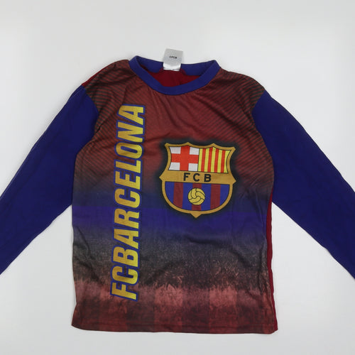 Preworn Boys Blue Geometric Polyester Basic Casual Size 9-10 Years Crew Neck Pullover - Barcelona Football Club