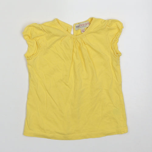 Marks and Spencer Girls Yellow  Cotton Basic T-Shirt Size 2-3 Years Crew Neck Pullover