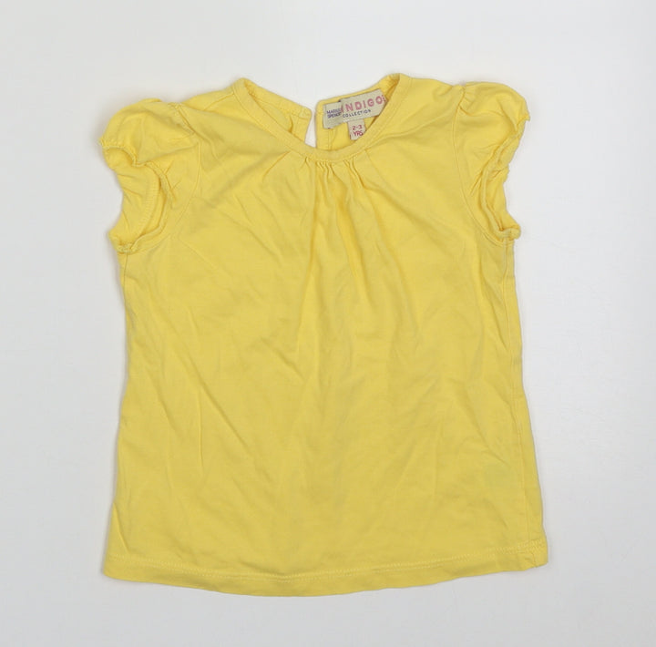 Marks and Spencer Girls Yellow  Cotton Basic T-Shirt Size 2-3 Years Crew Neck Pullover
