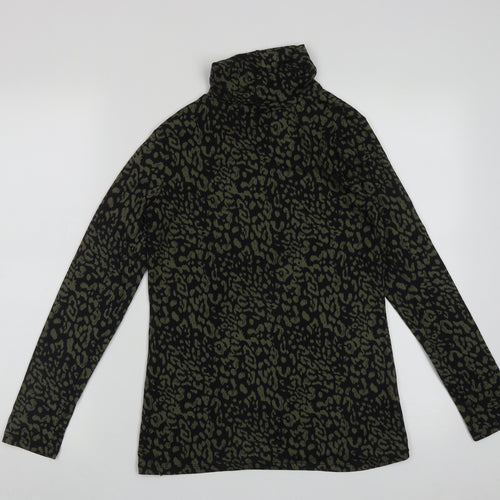 M&Co Womens Green Roll Neck Animal Print Polyester Pullover Jumper Size 8