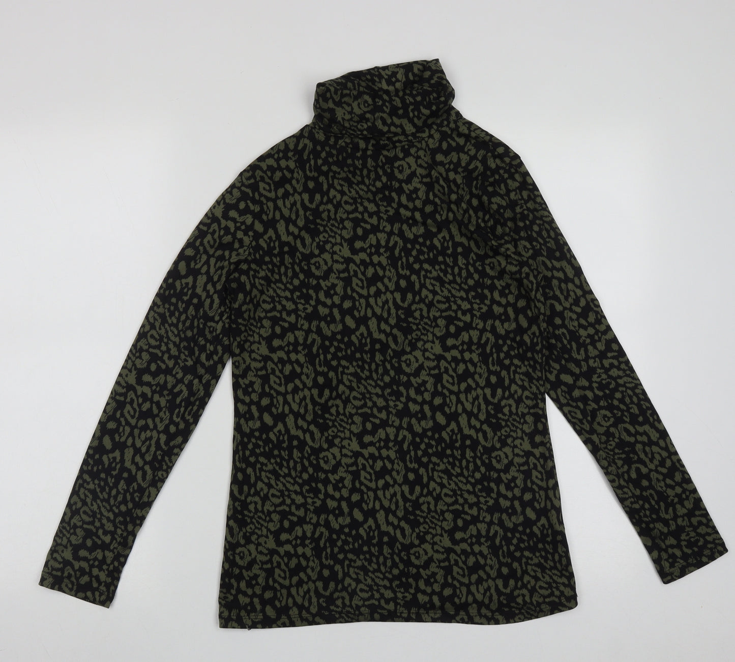 M&Co Womens Green Roll Neck Animal Print Polyester Pullover Jumper Size 8