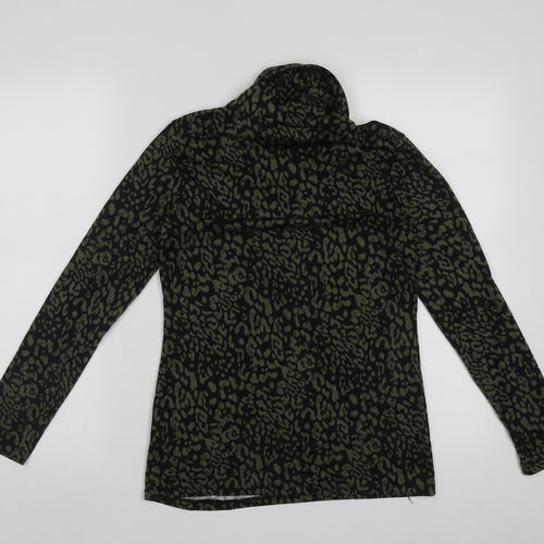 M&Co Womens Green Roll Neck Animal Print Polyester Pullover Jumper Size 8
