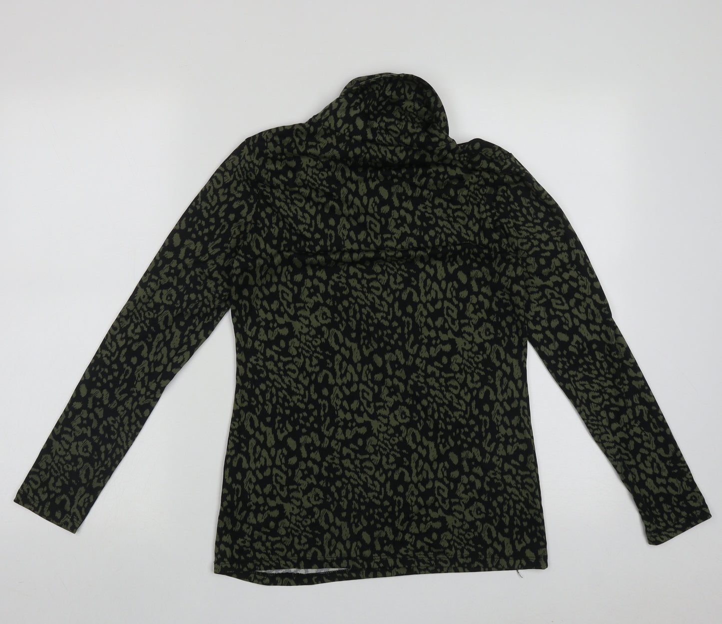 M&Co Womens Green Roll Neck Animal Print Polyester Pullover Jumper Size 8