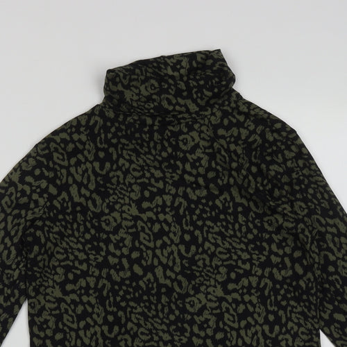 M&Co Womens Green Roll Neck Animal Print Polyester Pullover Jumper Size 8