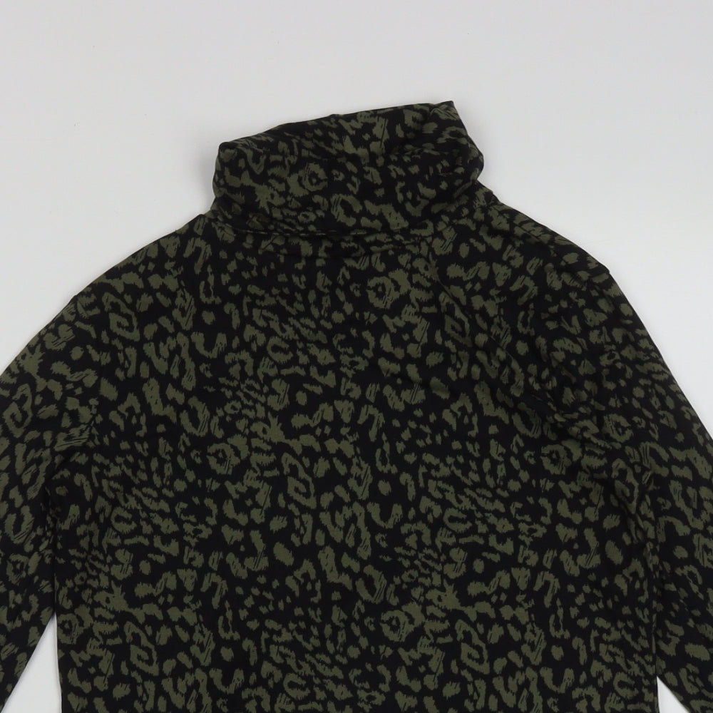 M&Co Womens Green Roll Neck Animal Print Polyester Pullover Jumper Size 8