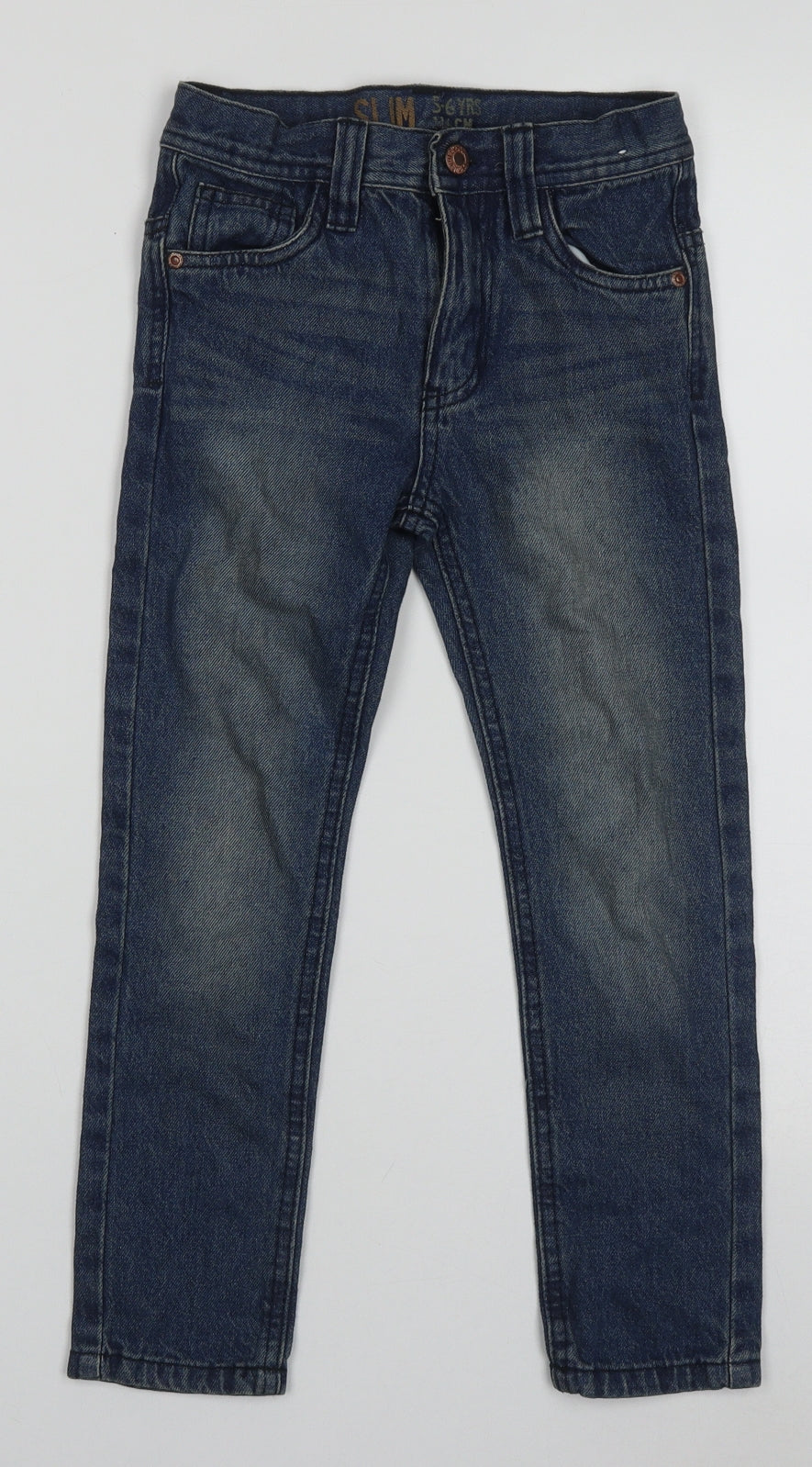 Primark Boys Blue  Cotton Straight Jeans Size 5-6 Years  Regular Button