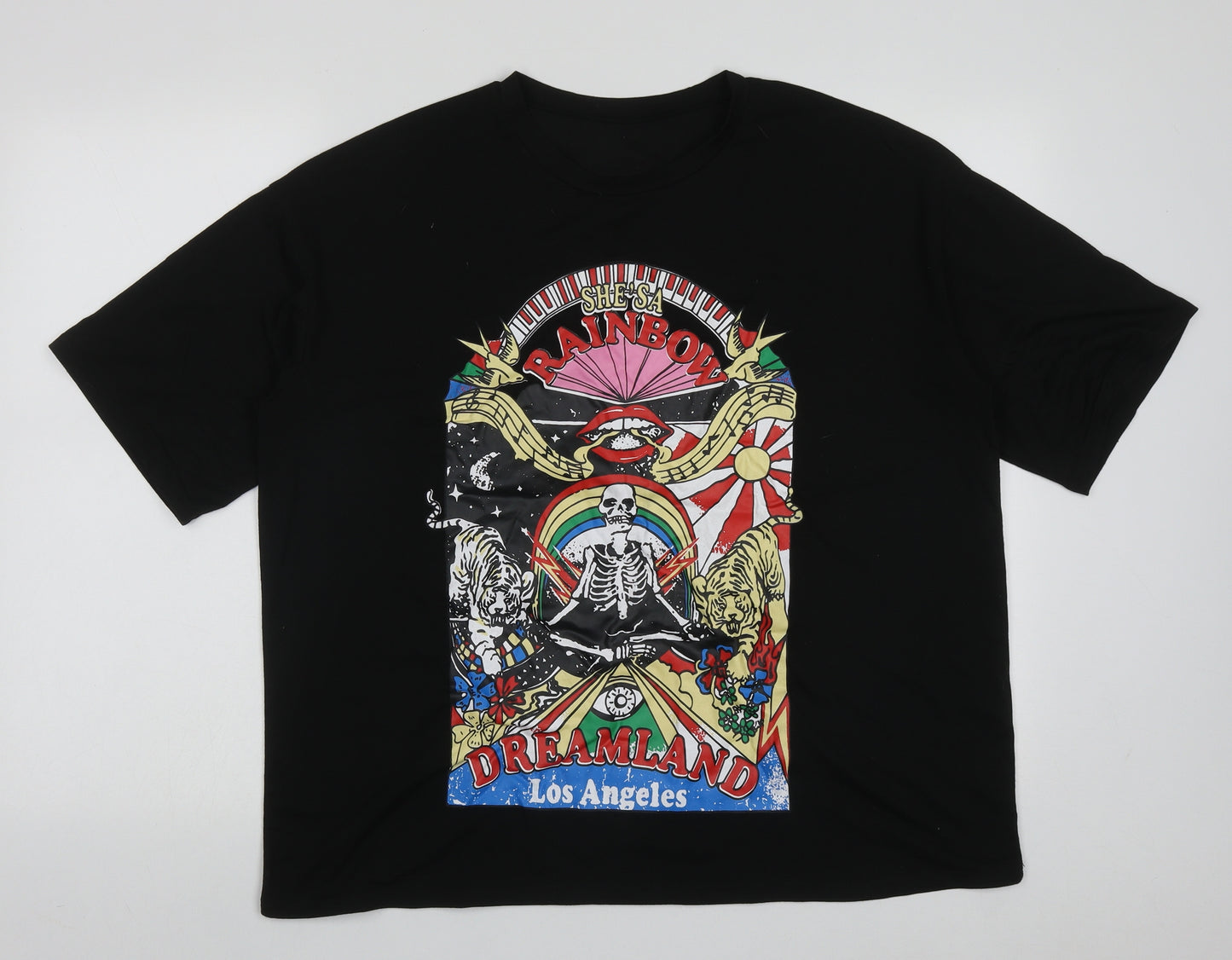 SheIn Womens Black  Polyacrylate Fibre Basic T-Shirt Size S Crew Neck - dream land los angeles