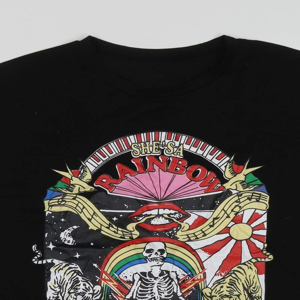 SheIn Womens Black  Polyacrylate Fibre Basic T-Shirt Size S Crew Neck - dream land los angeles