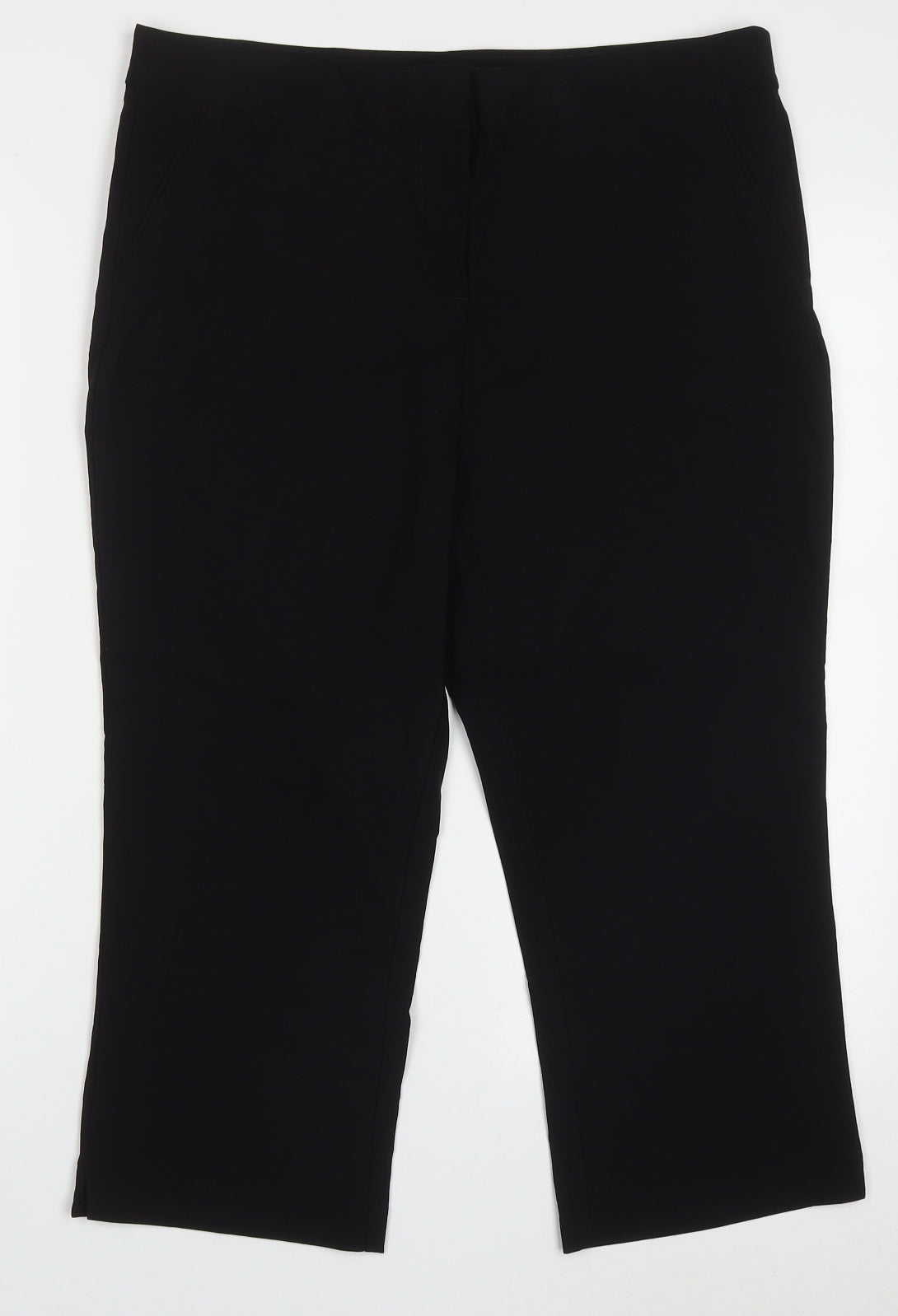 Papaya Womens Black  Viscose Cropped Trousers Size 14 L20 in Regular Hook & Eye