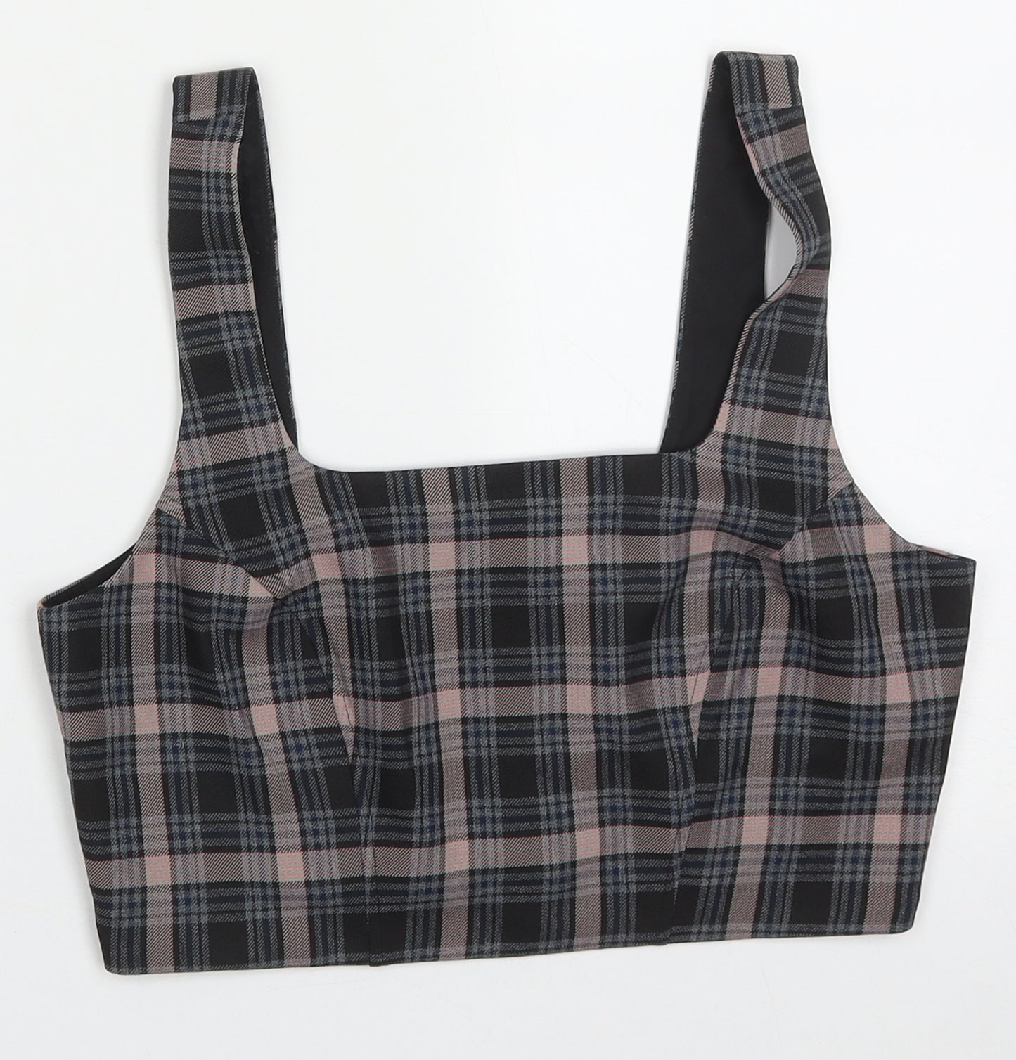 Primark Womens Black Check Polyester Cropped Tank Size 10 Square Neck