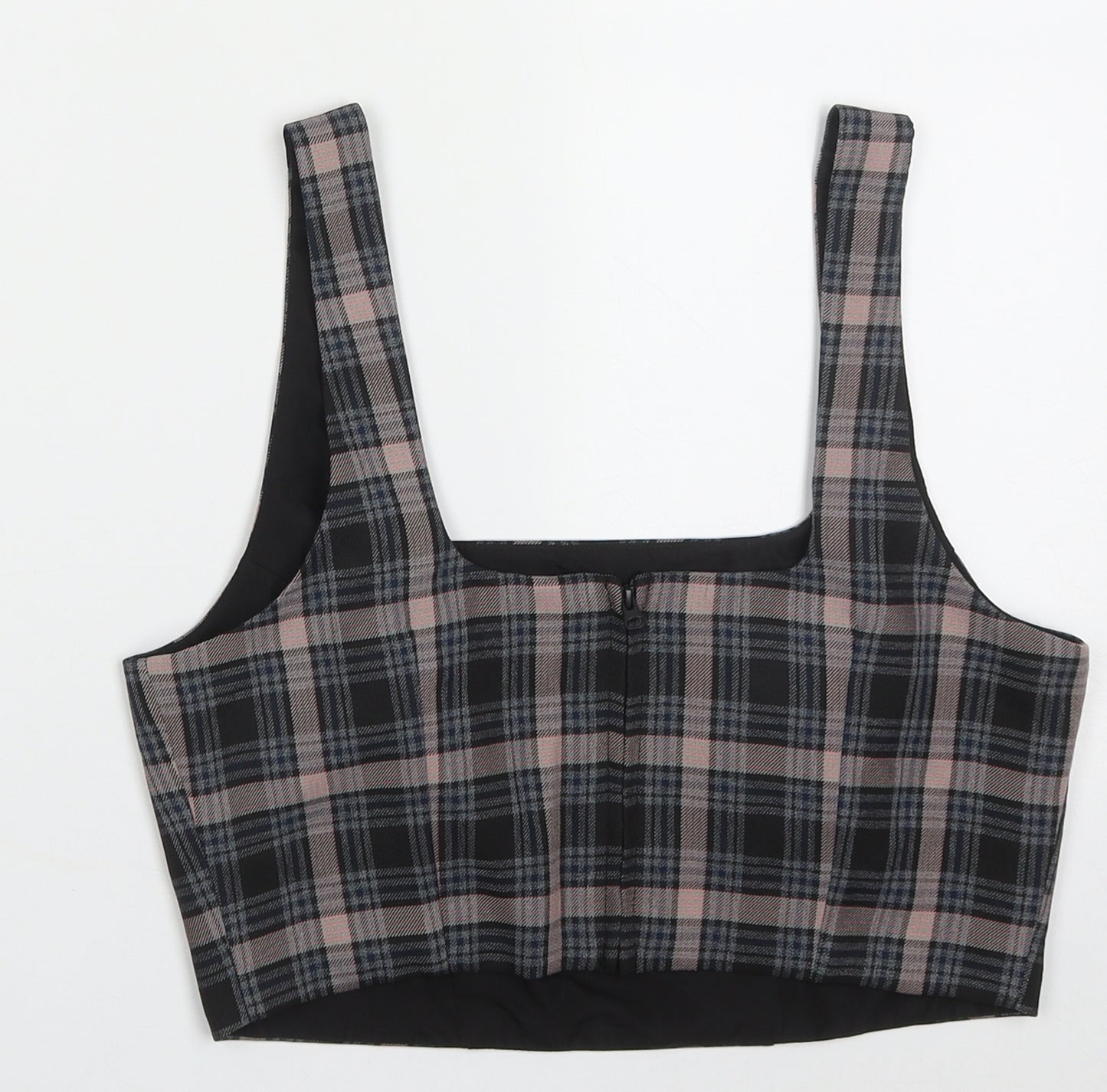 Primark Womens Black Check Polyester Cropped Tank Size 10 Square Neck