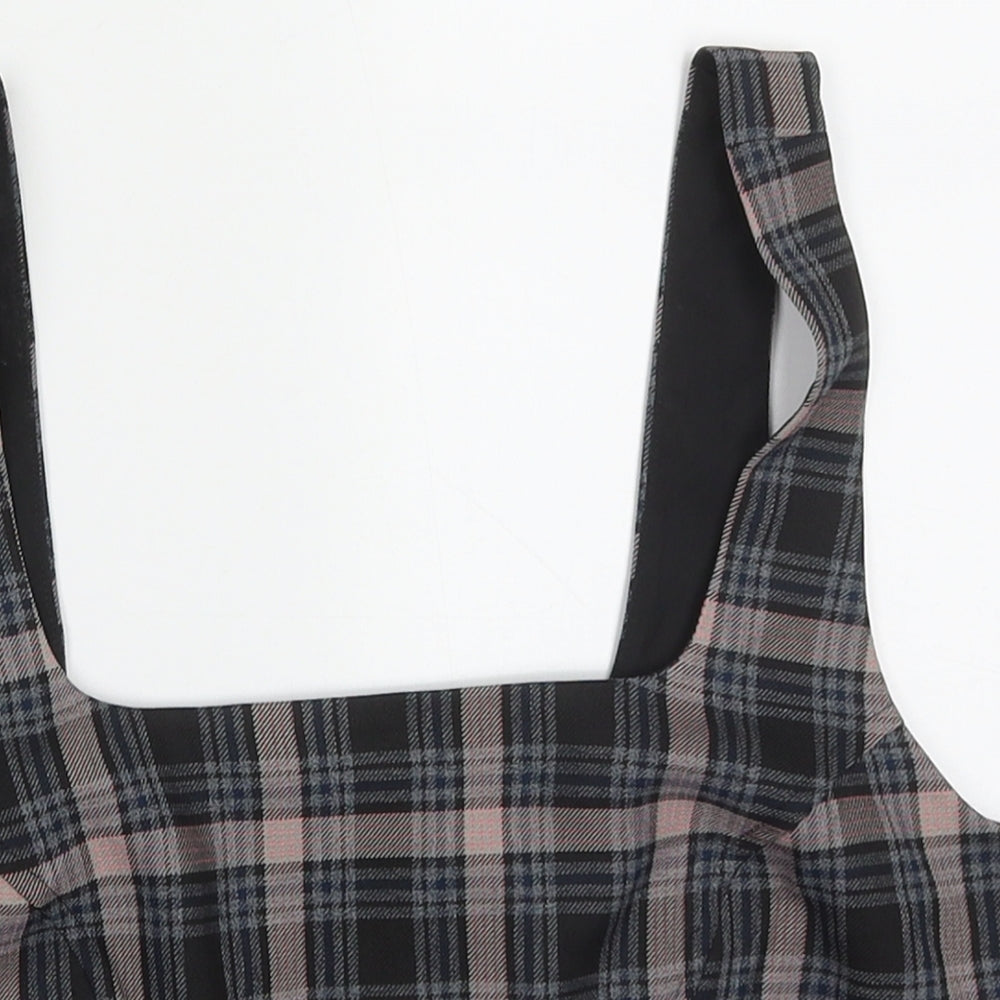 Primark Womens Black Check Polyester Cropped Tank Size 10 Square Neck