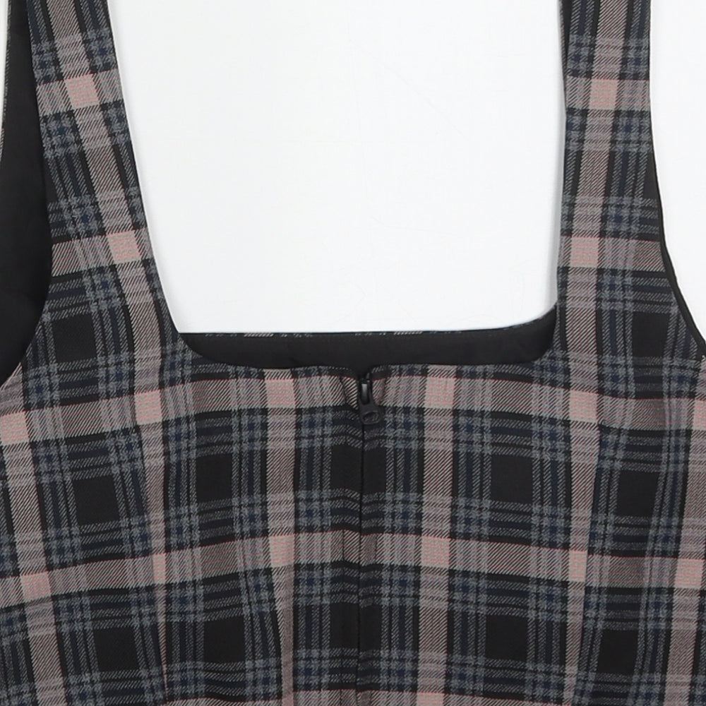 Primark Womens Black Check Polyester Cropped Tank Size 10 Square Neck