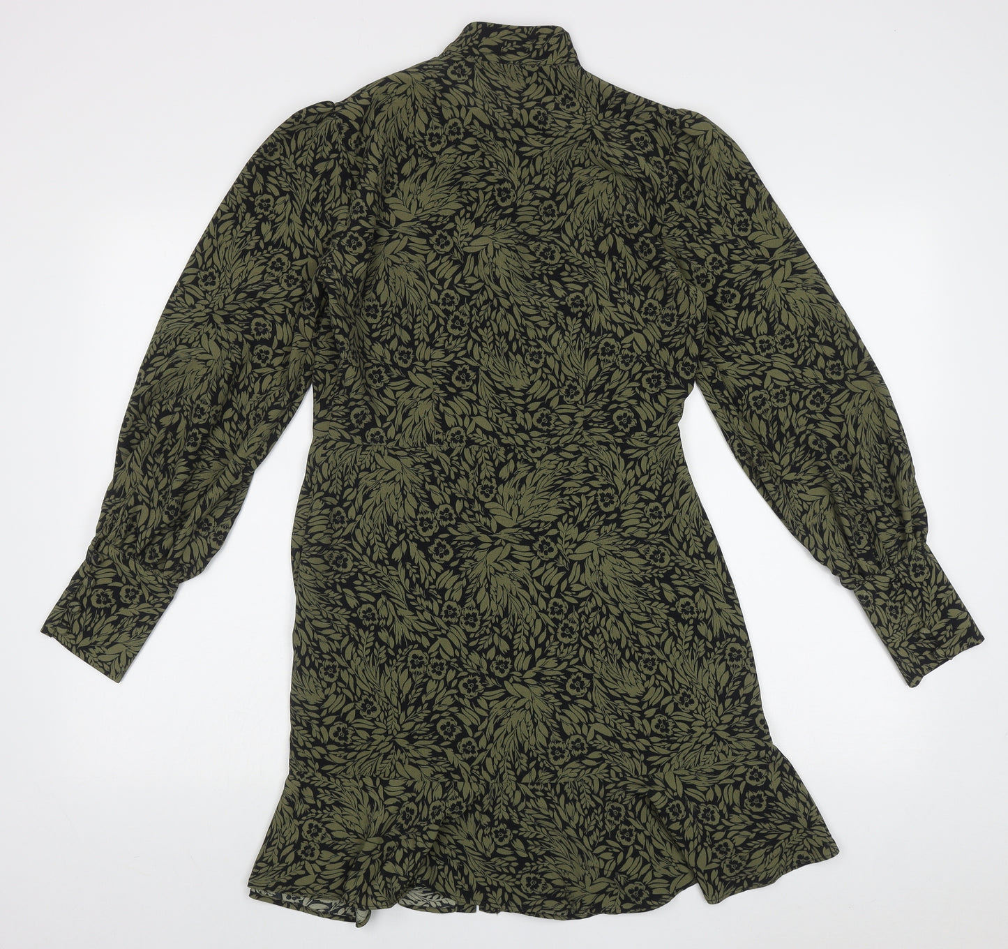 New Look Womens Green Floral Polyester A-Line  Size 8  High Neck Button
