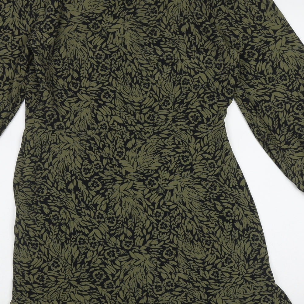 New Look Womens Green Floral Polyester A-Line  Size 8  High Neck Button