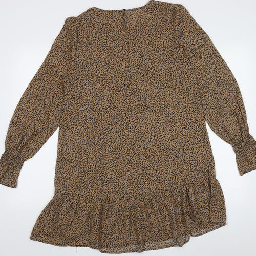 AX Paris Womens Brown Animal Print Polyester A-Line  Size 10  Crew Neck Button