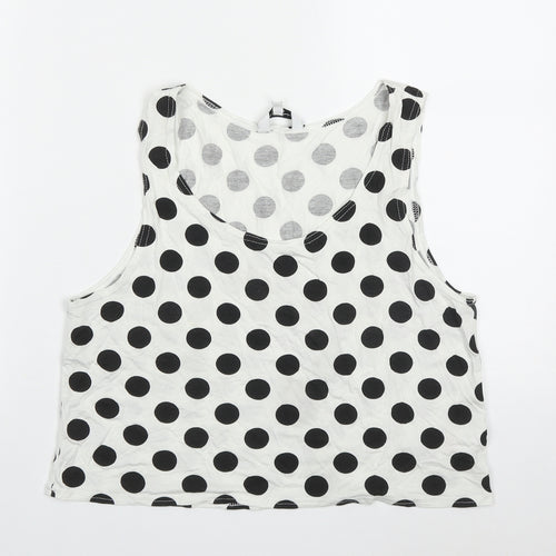 New Look Womens White Polka Dot Viscose Cropped Tank Size M Scoop Neck