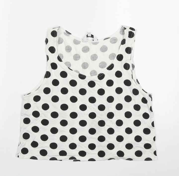 New Look Womens White Polka Dot Viscose Cropped Tank Size M Scoop Neck