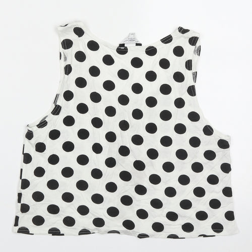 New Look Womens White Polka Dot Viscose Cropped Tank Size M Scoop Neck