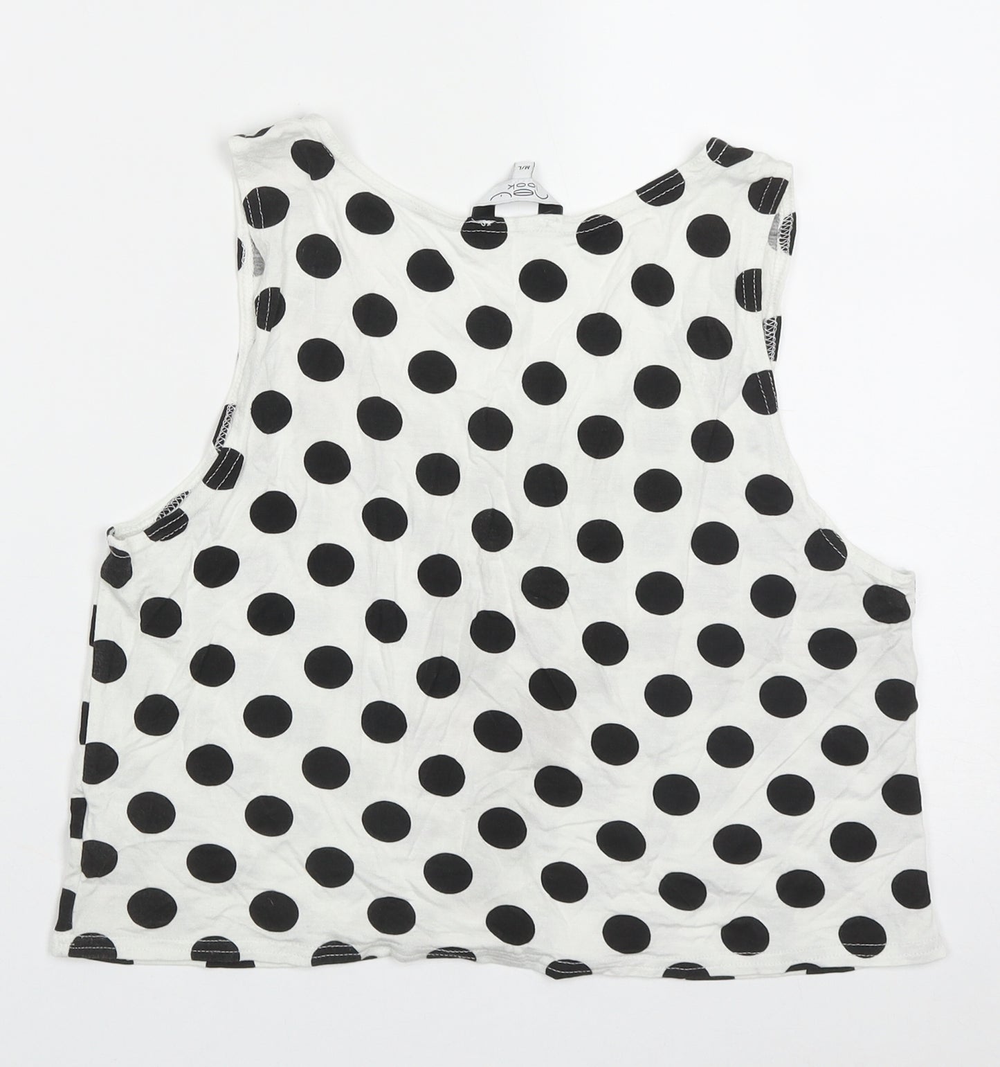 New Look Womens White Polka Dot Viscose Cropped Tank Size M Scoop Neck
