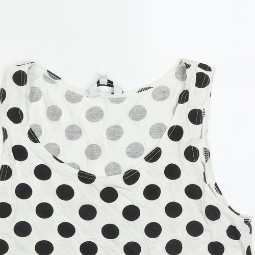 New Look Womens White Polka Dot Viscose Cropped Tank Size M Scoop Neck