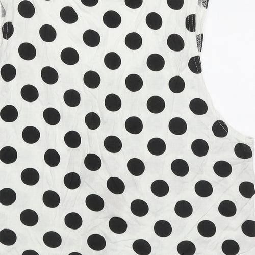 New Look Womens White Polka Dot Viscose Cropped Tank Size M Scoop Neck