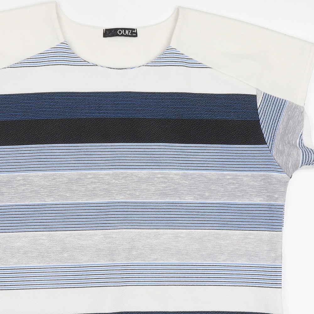 Quiz Womens Blue Striped Polyester Tunic T-Shirt Size 16 Crew Neck