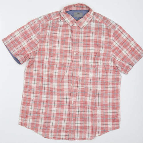 Marks and Spencer Mens Red Check Cotton  Button-Up Size M Collared Button