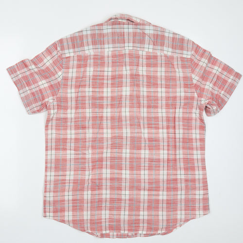 Marks and Spencer Mens Red Check Cotton  Button-Up Size M Collared Button