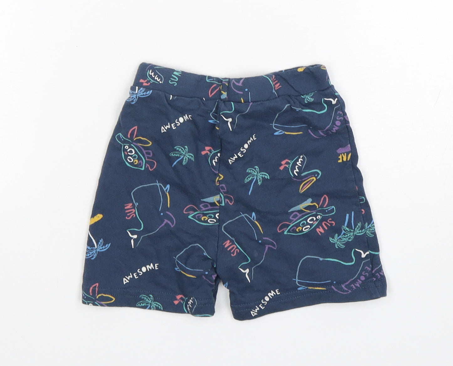 Primark Boys Blue Animal Print Cotton Sweatpants Trousers Size 12-18 Months   - Shorts