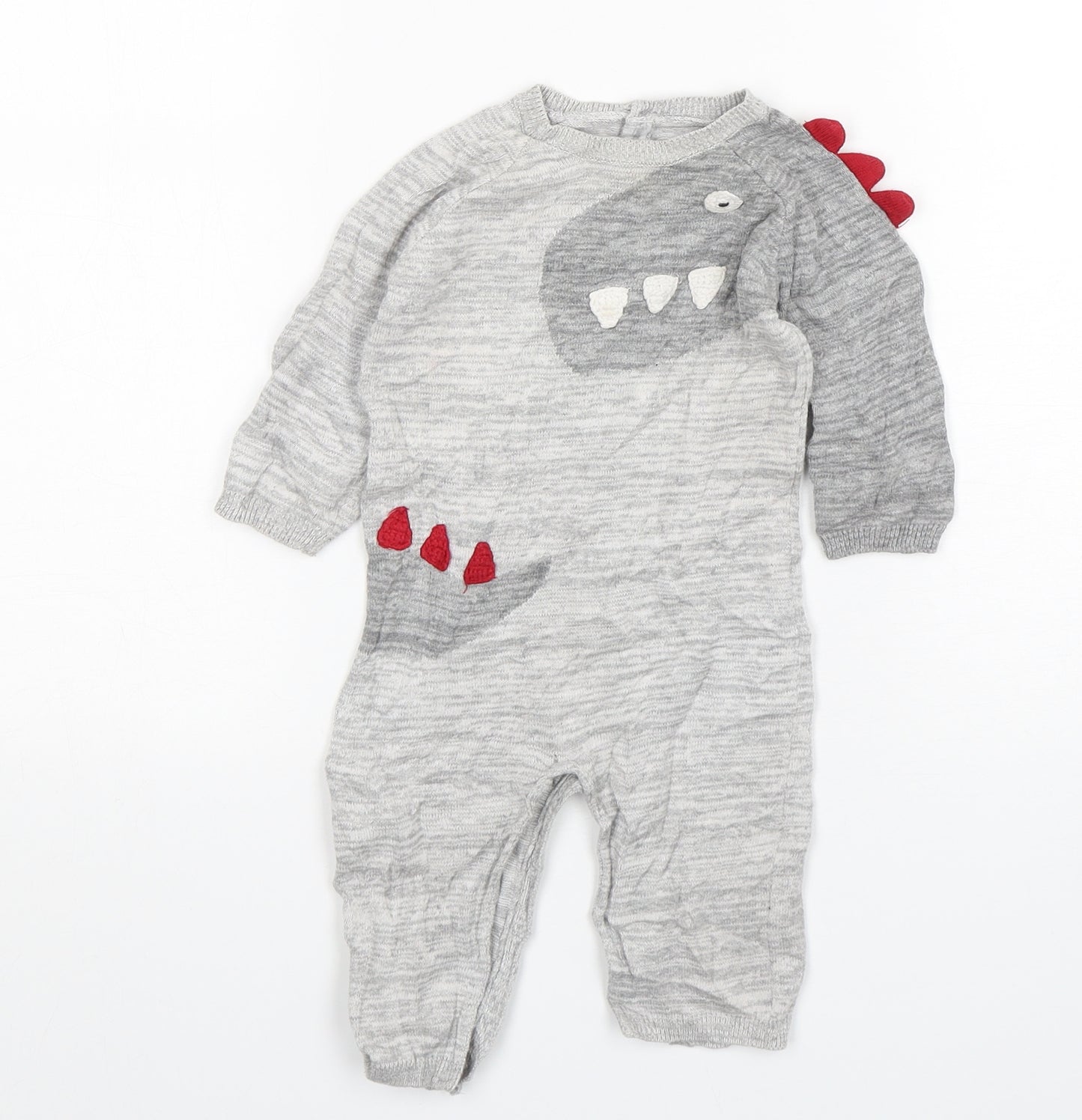 Matalan Boys Grey  Cotton Babygrow One-Piece Size 6-9 Months   - Dinosaur