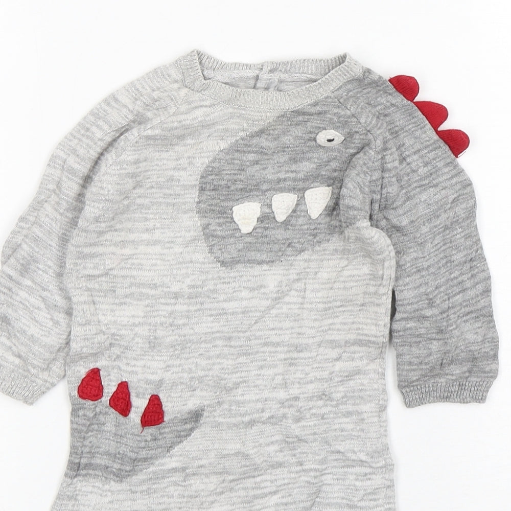 Matalan Boys Grey  Cotton Babygrow One-Piece Size 6-9 Months   - Dinosaur
