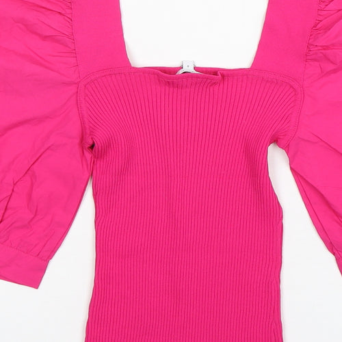 NEXT Womens Pink Square Neck  Viscose Pullover Jumper Size 8