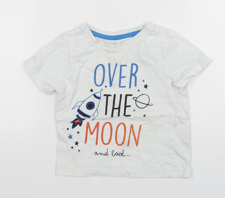 Jeff&CO Boys White  Cotton Basic T-Shirt Size 18-24 Months Round Neck