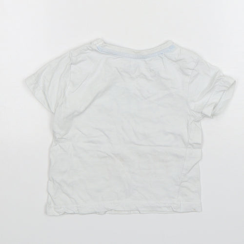 Jeff&CO Boys White  Cotton Basic T-Shirt Size 18-24 Months Round Neck