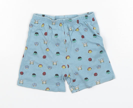 Front view of George boys’ green polka dot cotton sleep shorts, size 12-18, months - avengers