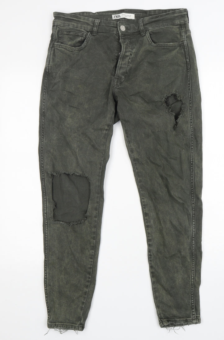 Zara Womens Green Cotton Skinny Jeans Size 32 in L28 in Regular