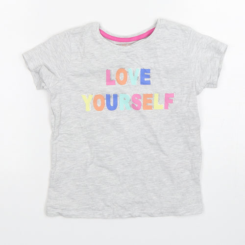 Primark Girls Grey  Cotton Basic T-Shirt Size 5-6 Years Round Neck