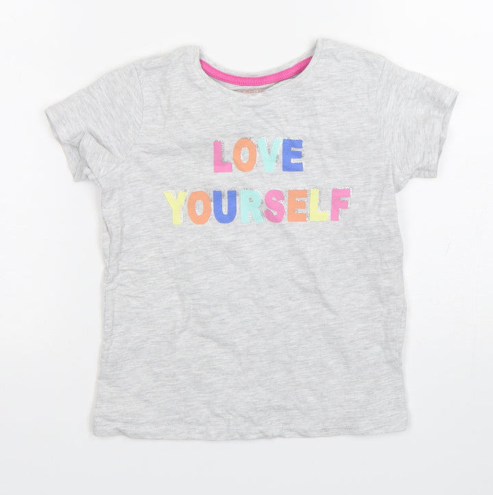 Primark Girls Grey  Cotton Basic T-Shirt Size 5-6 Years Round Neck