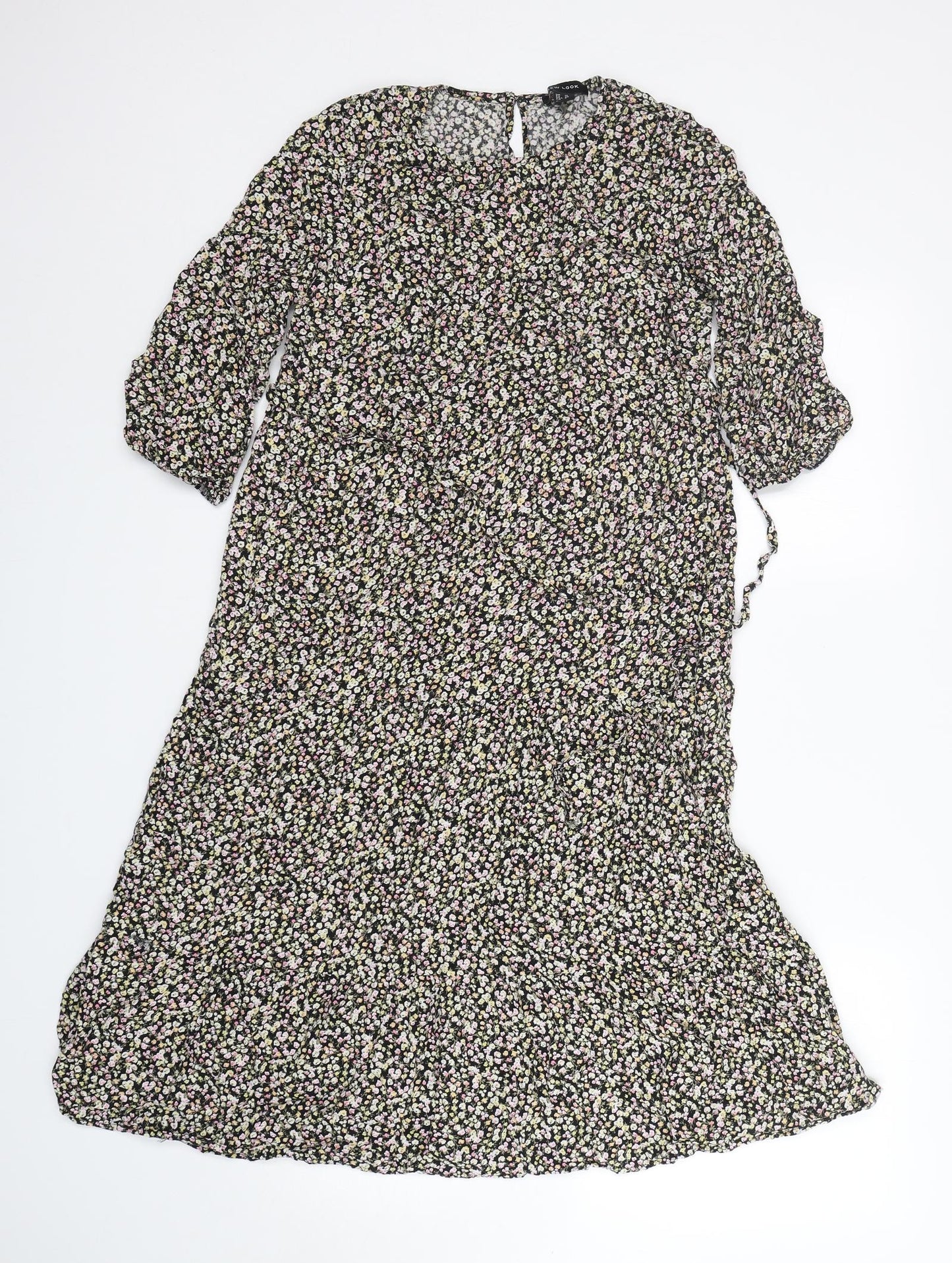 New Look Womens Multicoloured Floral Viscose A-Line  Size 10  Round Neck
