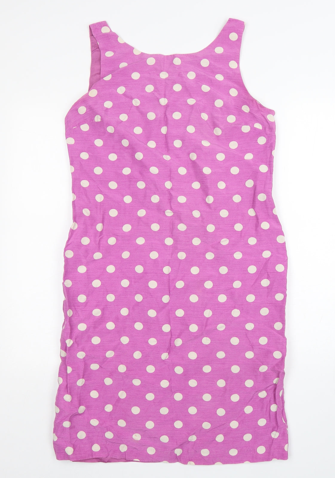 Fenn Wright Manson Womens Pink Polka Dot Linen Tank Dress  Size 12  Round Neck