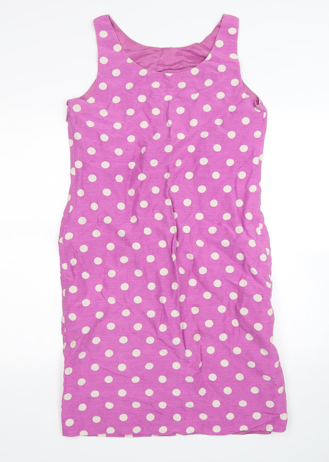 Fenn Wright Manson Womens Pink Polka Dot Linen Tank Dress  Size 12  Round Neck